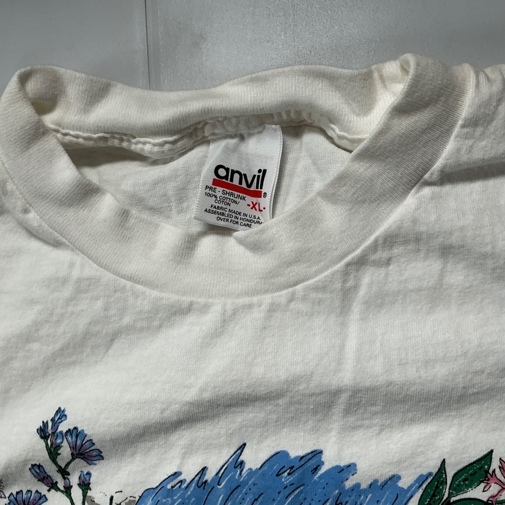 VTG Y2K 90s Single Stitch Cat Kitten Fishing T Shirt Mens XL White Cottagecore - Picture 3 of 8